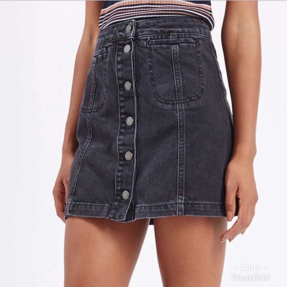 Black Wash Denim Mini Skirt - Picture 1 of 4